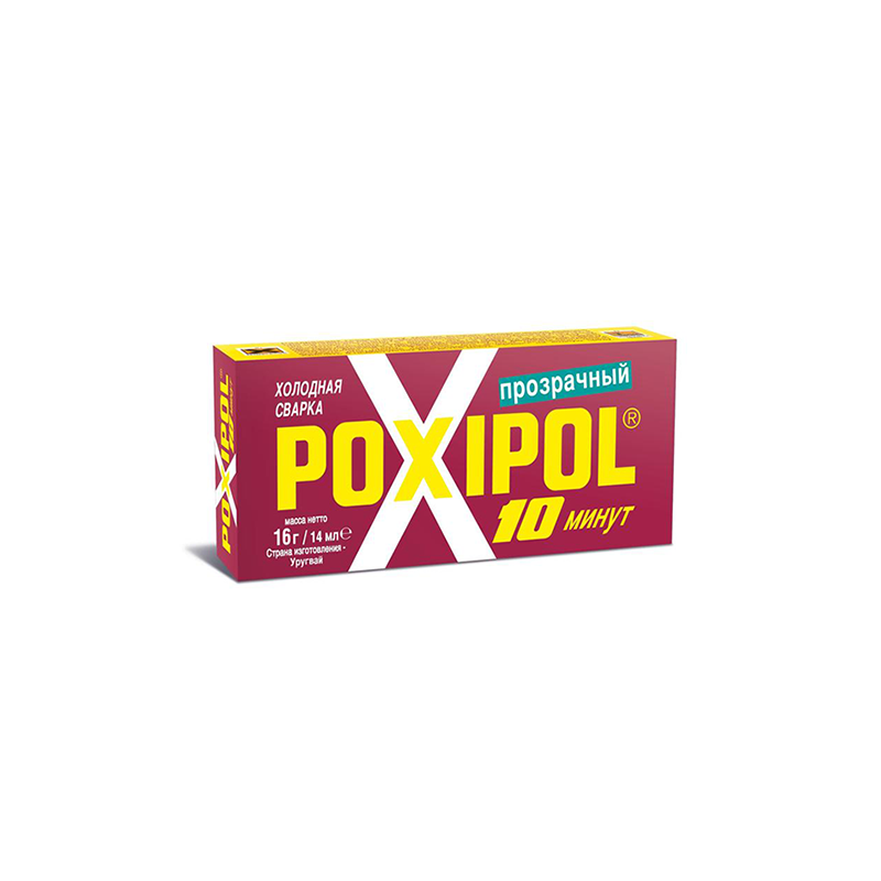 00267 POXIPOL Холодная сварка 14мл двухкомпонентная прозрачная красная коробка (стекло, резина, дерево, бетон, фаянс и др.)